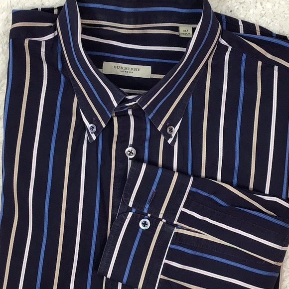 Navy blue striped button down shirt Clearance